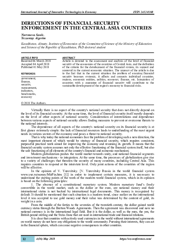 (PDF) DIRECTIONS OF FINANCIAL SECURITY ENFORCEMENT IN THE CENTRAL ASIA ...