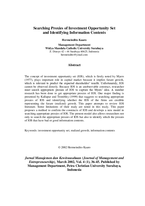 (PDF) Searching Proxies of Investment Opportunity Set and Identifying