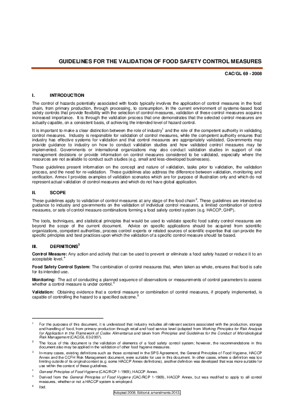 (PDF) GUIDELINES FOR THE VALIDATION OF FOOD SAFETY CONTROL MEASURES