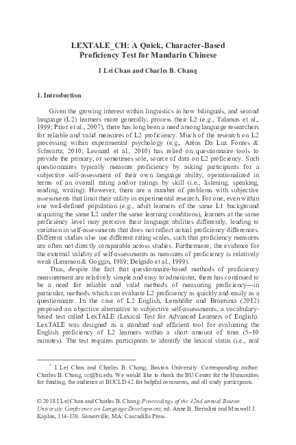 (PDF) LEXTALE_CH: A quick, character-based proficiency test for ...