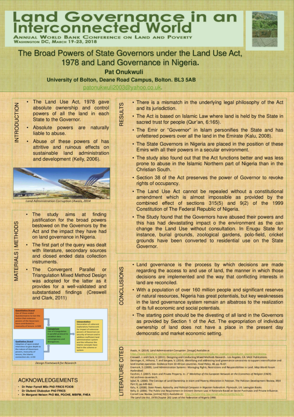 (PDF) The Broad Powers of State Governors under the Land Use Act 1978 and Land Governance in