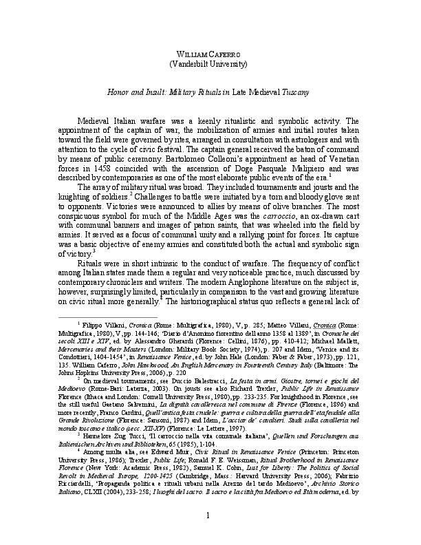 Honor and Insult: Military Rituals in Late Medieval Tuscany