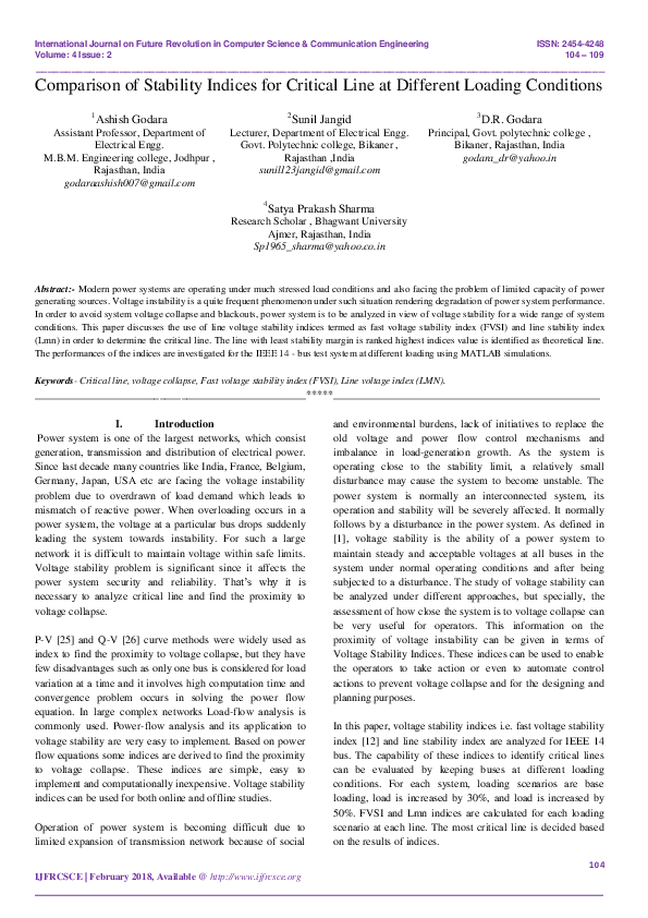 (PDF) Comparison of Stability Indices for Critical Line at Different ...