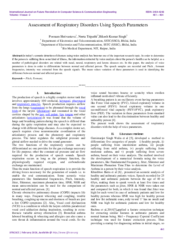 (PDF) Assessment of Respiratory Disorders Using Speech Parameters