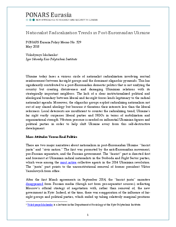 Nationalist Radicalization Trends in Post-Euromaidan Ukraine