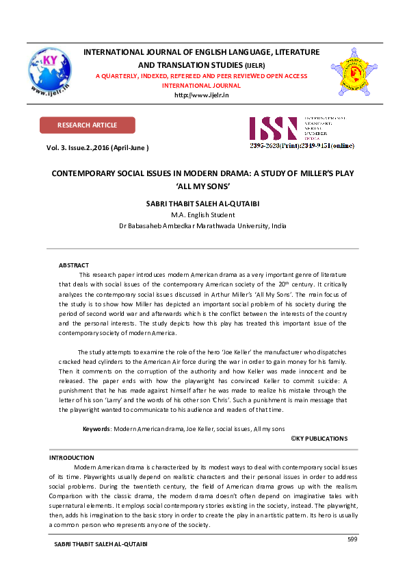 Pdf Contemporary Social Issues In Modern Drama Sabri
