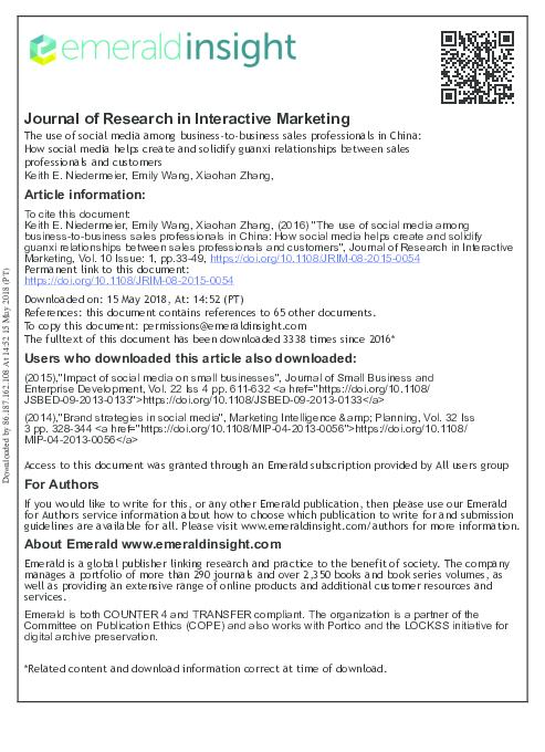 (PDF) The use of social media b2b in China