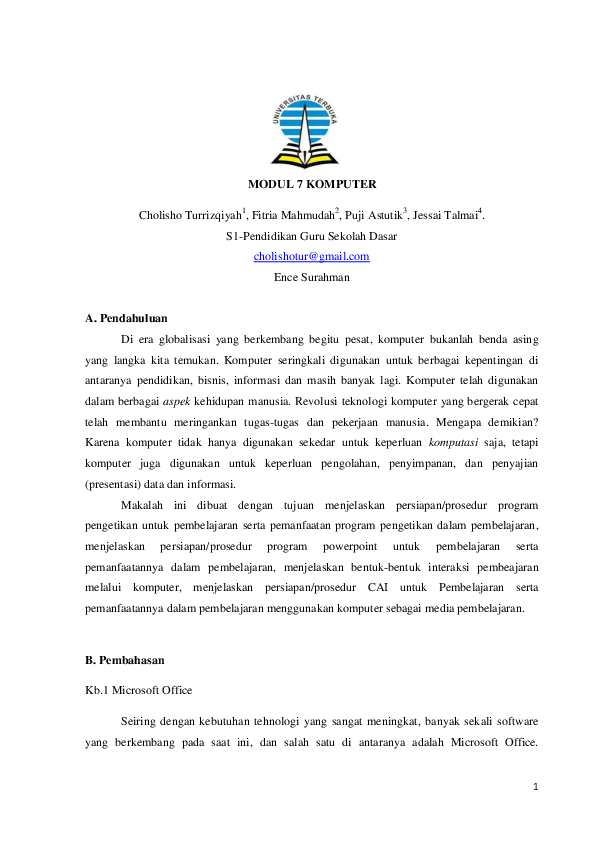 Pdf Komputer Dan Media Pembelajaran Modul 7 Komputer