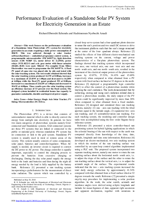 (PDF) Performance Evaluation of a Standalone Solar PV System for ...
