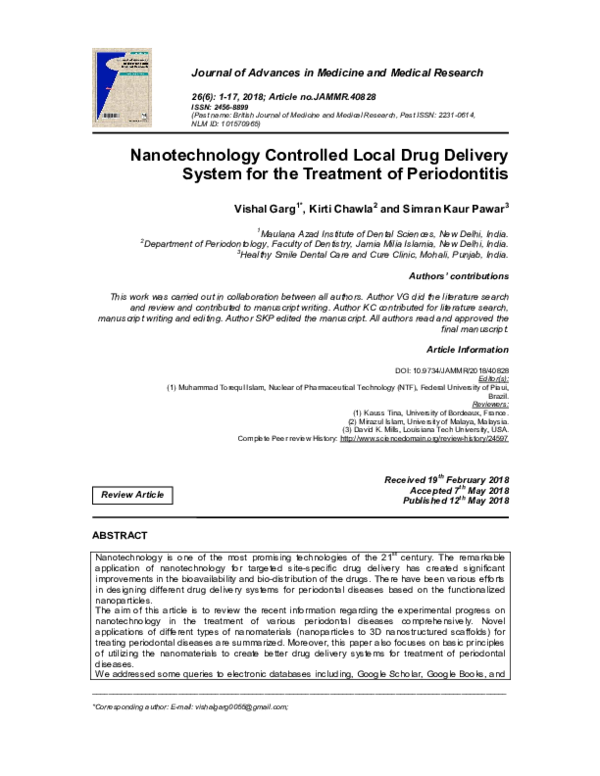 (PDF) Nanotechnology Controlled Local Drug Delivery System for the ...
