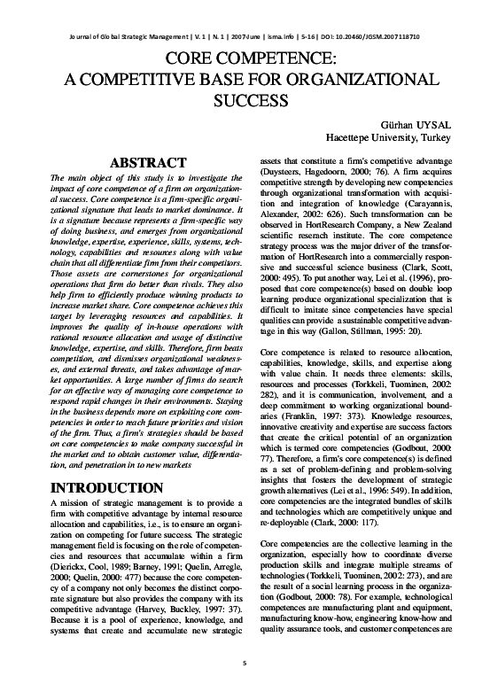 (PDF) Core competence a competitive base for organizational success