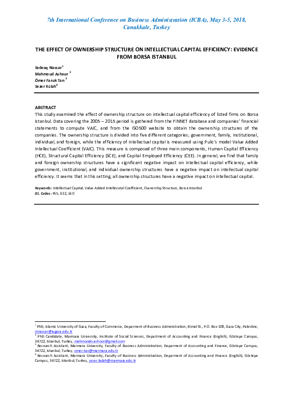 (PDF) THE EFFECT OF OWNERSHIP STRUCTURE ON INTELLECTUAL CAPITAL ...