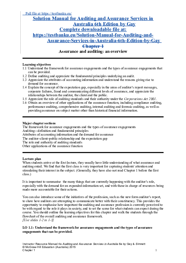 Doc Solution Manual For Auditing And Assurance Services In Australia 6th Edition By Gay 7rdbsu 8apc0n Academia Edu
