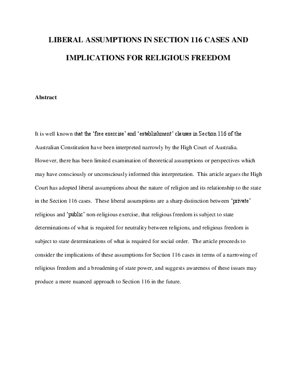 Free Exercise Clause Research Papers Academia Edu