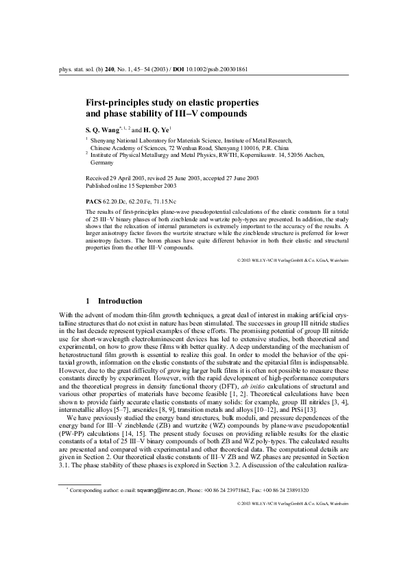 (PDF) First-principles study on elastic properties and phase stability ...