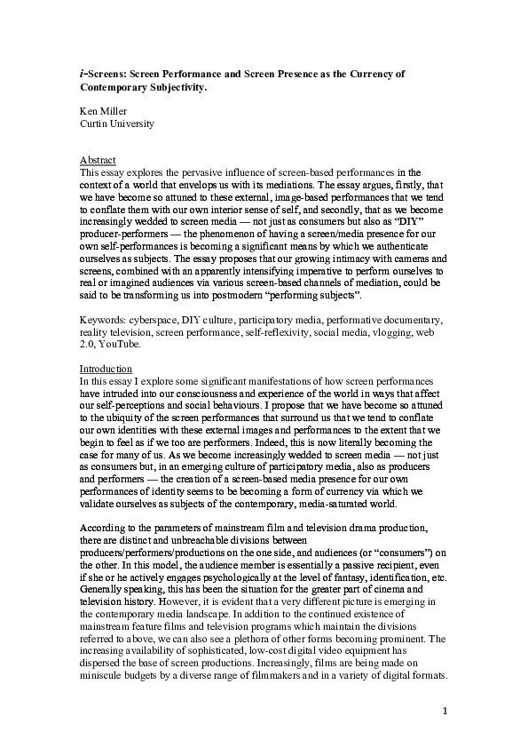 (PDF) I Screens Screen Performance and Screen Presence as the Currency ...