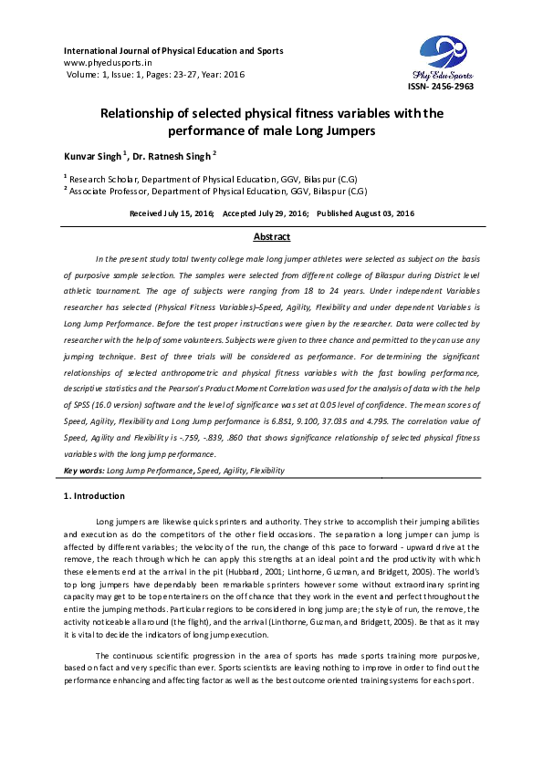(PDF) Relationship of selected physical f performance of m