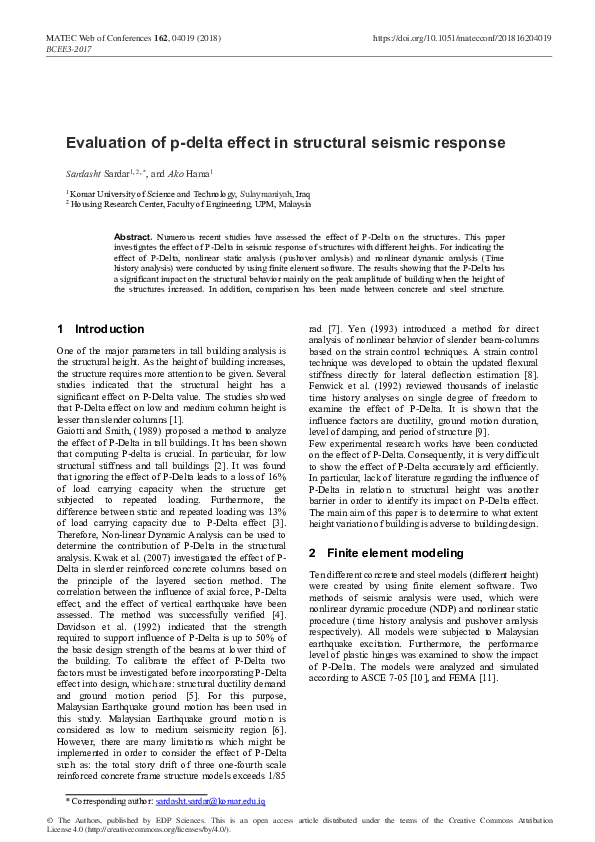 (PDF) Evaluation of p-delta effect in structural seismic response