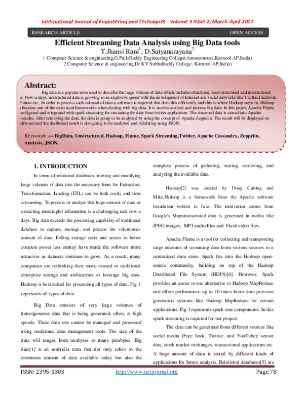 (PDF) Efficient Streaming Data Analysis using Big Data tools