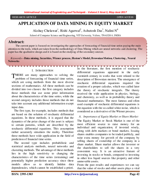 (PDF) APPLICATION OF DATA MINING IN EQUITY MARKET
