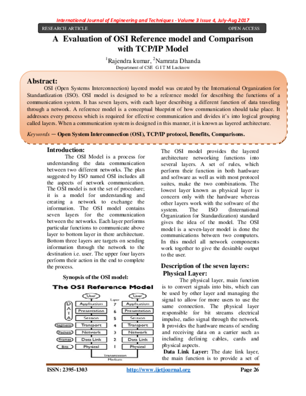 (PDF) A Evaluation of OSI Reference model and Comparison with TCP/IP Model