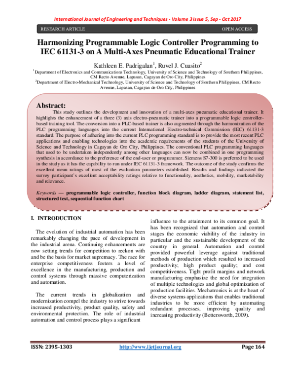 (PDF) Harmonizing Programmable Logic Controller Programming to IEC 611313 on A MultiAxes