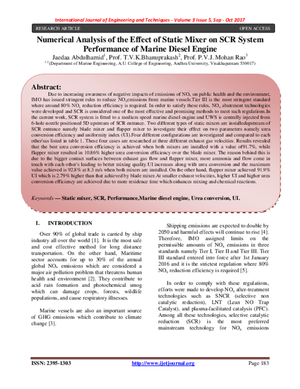 Numerical Analysis Of The Effect Of Static Mixer On Scr System