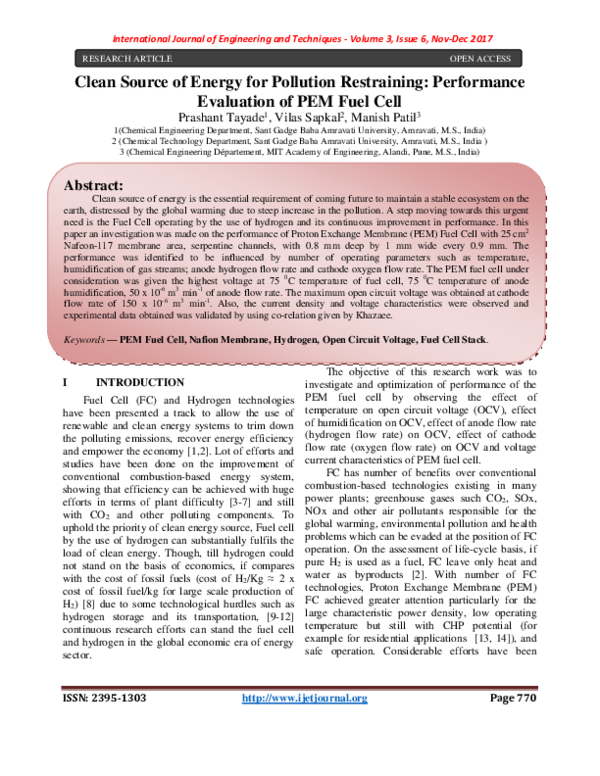 (PDF) Clean Source of Energy for Pollution Restraining: Performance ...