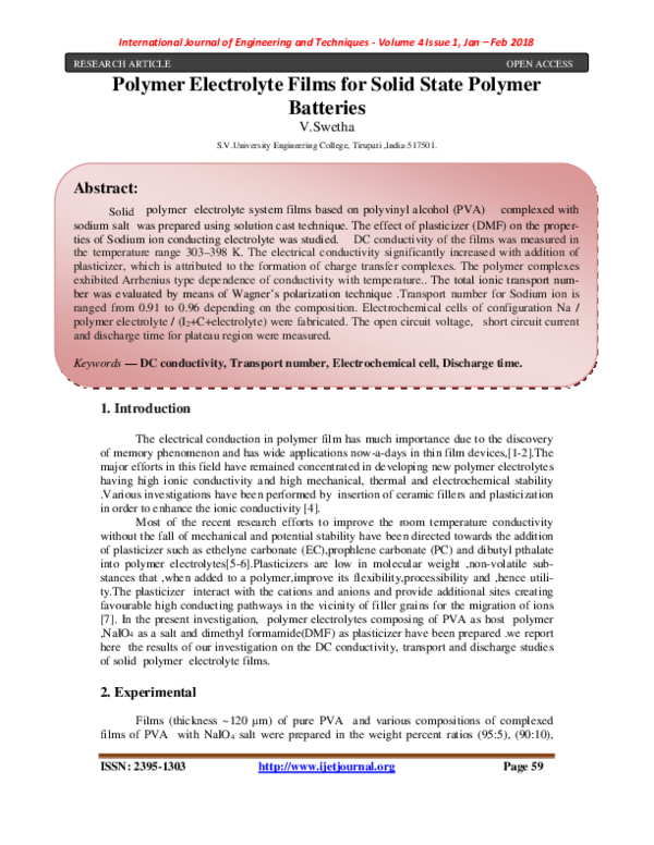 (PDF) Polymer Electrolyte Films for Solid State Polymer Batteries