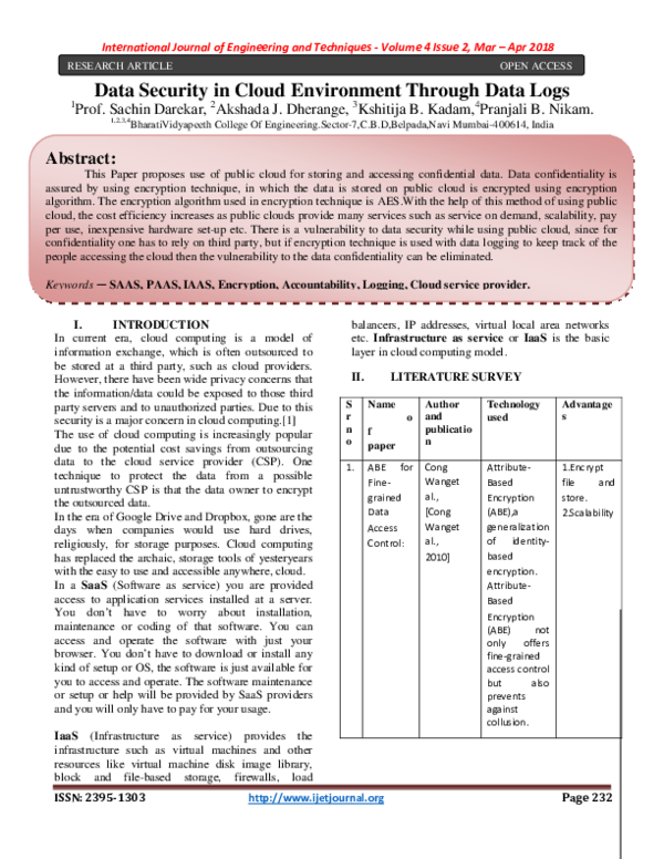 (PDF) Data Security in Cloud Environment Through Data Logs