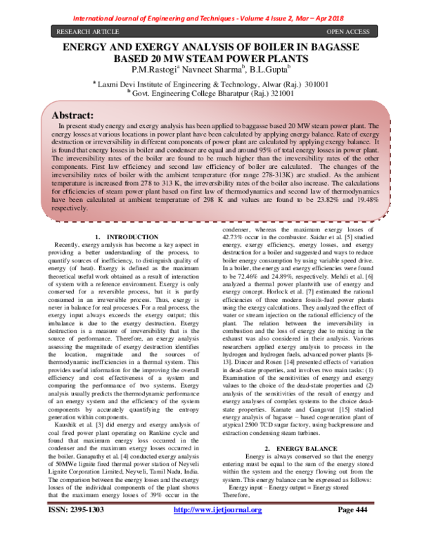 (PDF) ENERGY AND EXERGY ANALYSIS OF BOILER IN BAGASSE BASED 20 MW STEAM ...