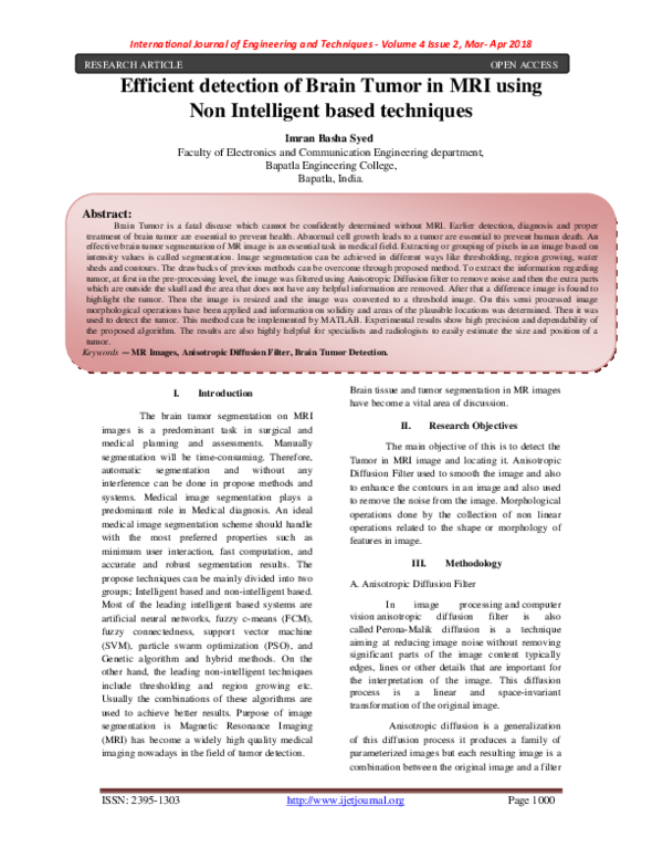 (PDF) Efficient detection of Brain Tumor in MRI using Non Intelligent ...