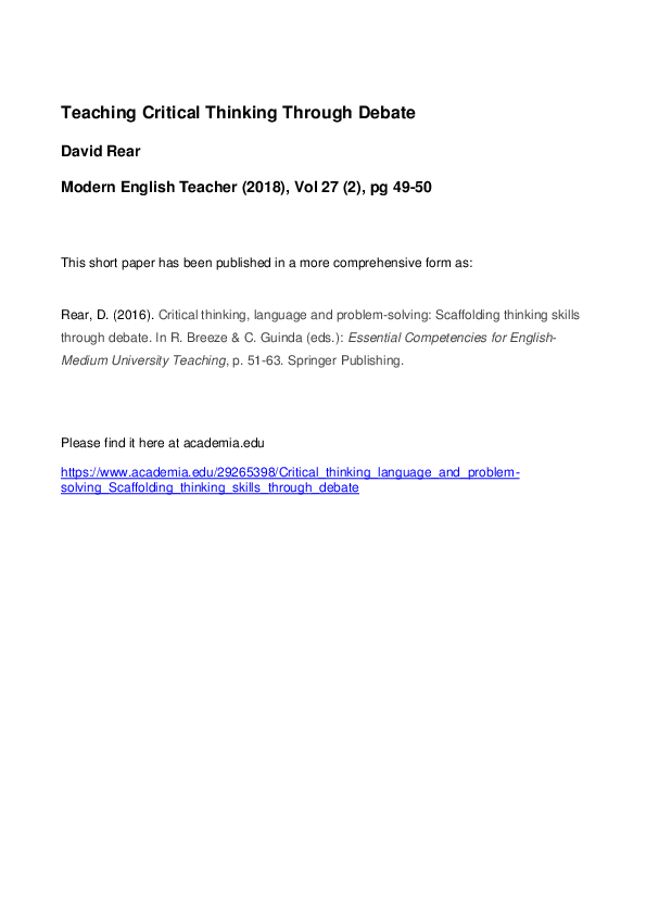 (PDF) Teaching and assessing critical thinking