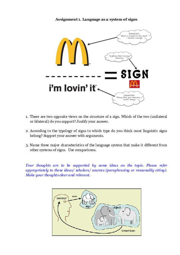 (DOC) Assignment 1. Language as a system of signs