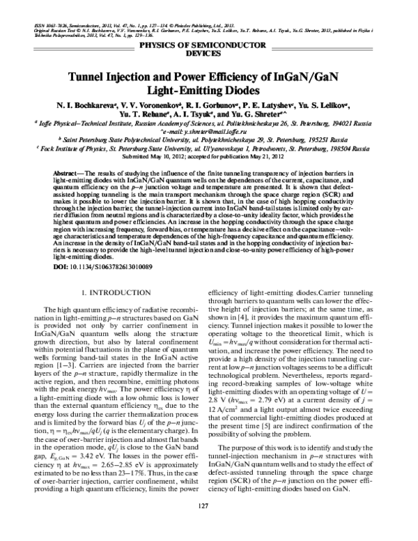 (PDF) Tunnel injection and power efficiency of InGaN-GaN light-emitting ...