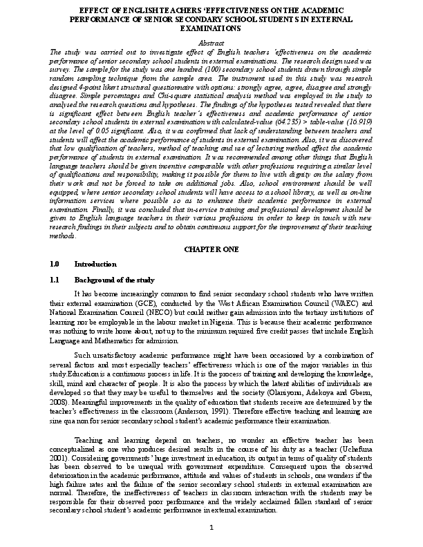(DOC) EFFECT OF ENGLISH TEACHERS 'EFFECTIVENESS ON THE ACADEMIC ...
