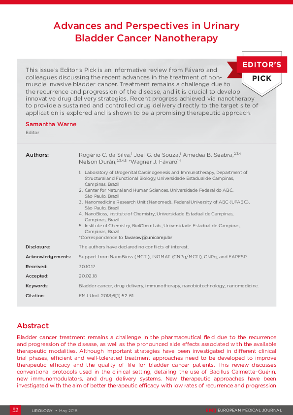 (PDF) Advances and Perspectives in Urinary Bladder Cancer Nanotherapy