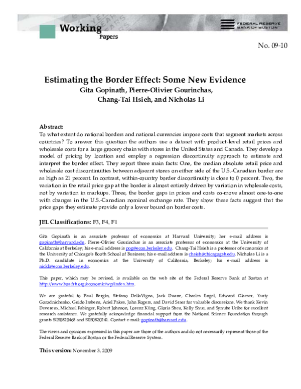 (PDF) Estimating the Border Effect: Some New Evidence