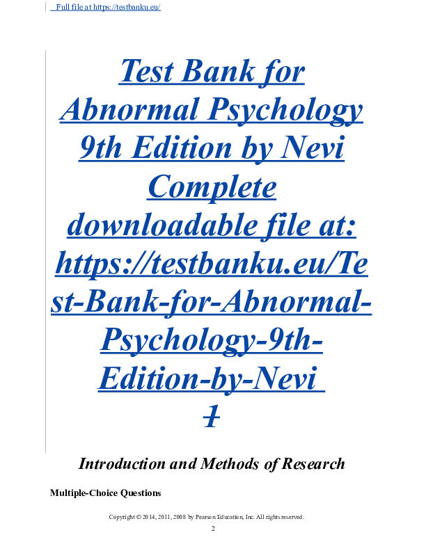 Doc Test Bank For Abnormal Psychology 9th Edition By Nevid Doc Usqato 9t2r8h Academia Edu