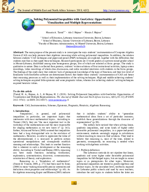 (PDF) Solving Polynomial Inequalities with GeoGebra: Opportunities of ...