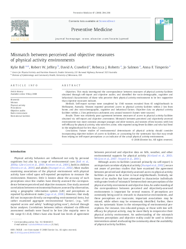 (PDF) Mismatch between perceived and objective measures of physical ...