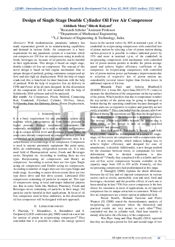 (PDF) Design of Single Stage Double Cylinder Oil Free Air Compressor
