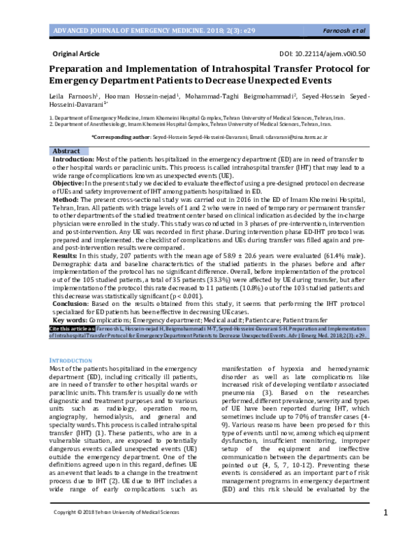 (PDF) Preparation and Implementation of Intrahospital Transfer Protocol ...