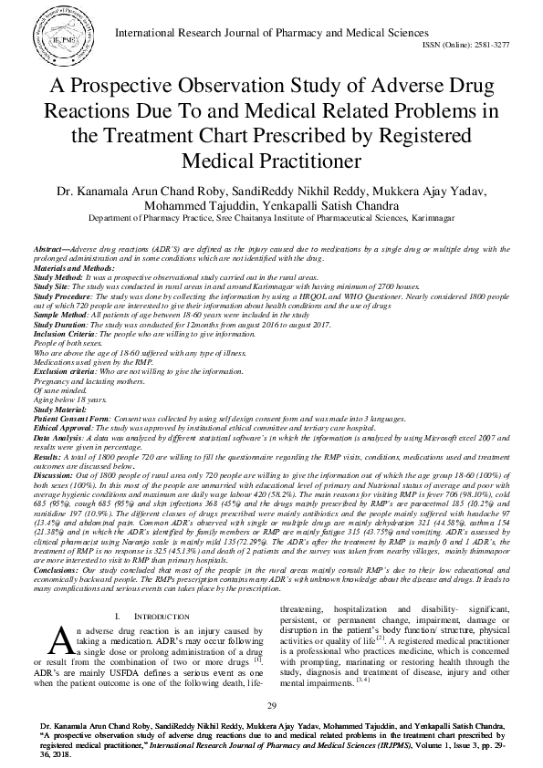 (PDF) A Prospective Observation Study of Adverse Drug Reactions Due To ...