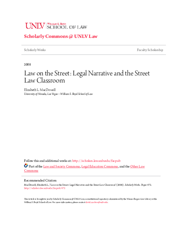 (PDF) Law on the Street Legal Narrative and the Street Law Classroom