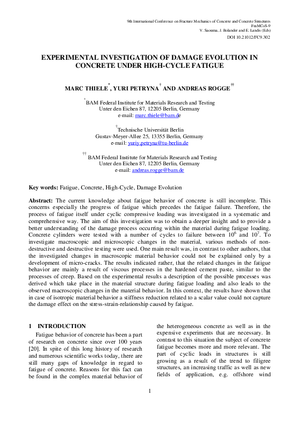 (PDF) EXPERIMENTAL INVESTIGATION OF DAMAGE EVOLUTION IN CONCRETE UNDER ...