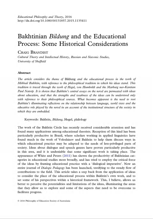 (PDF) Bakhtinian Bildung and the Educational Process: Some Historical ...