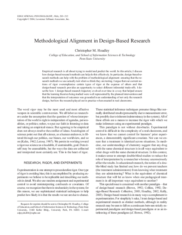 (PDF) Methodological alignment in design-based research