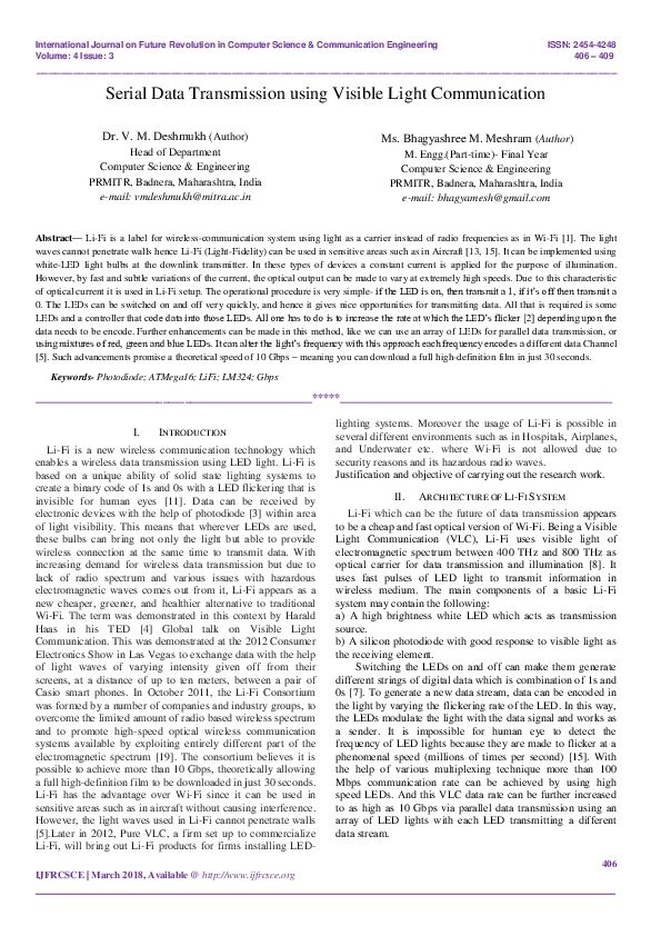 (PDF) Serial Data Transmission using Visible Light Communication