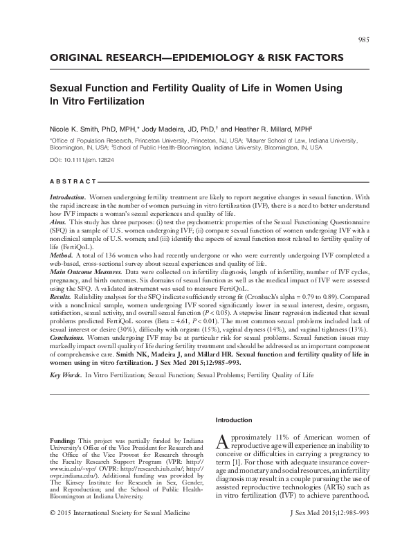 (PDF) Sexual Function and Fertility Quality of Life in Women Using In ...